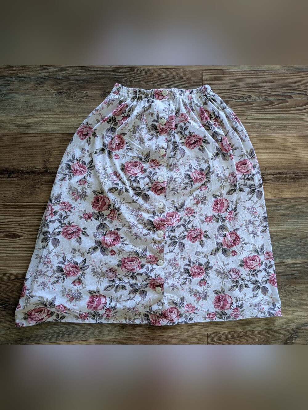 Vintage Shenanigans Pink Rose Floral Button Down Soft Cottagecore Midi Skirt